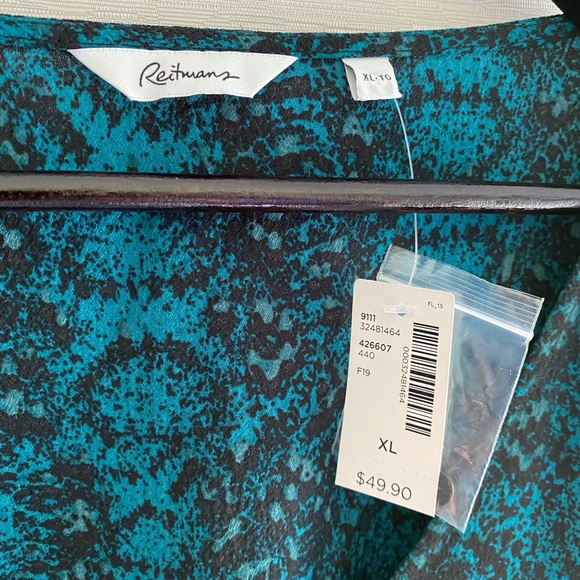 Teal Snakeskin Print Crossover Peplum Blouse - Picture 3 of 5